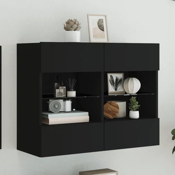Fekete fali TV-szekrény LED-világítással 78,5x30x60,5 cm