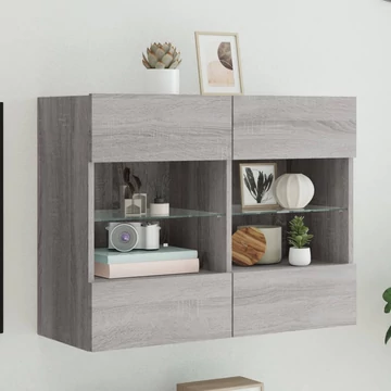 Szürke sonoma színű fali TV-szekrény LED-ekkel 78,5x30x60,5 cm