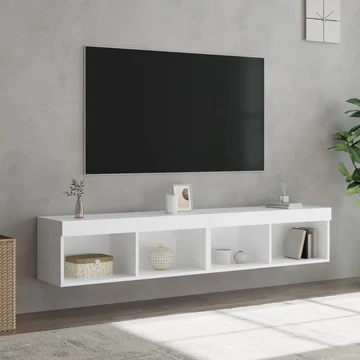 2 db fehér TV-szekrény LED-világítással 80x30x30 cm