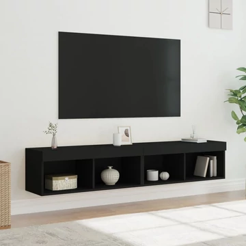 2 db fekete TV-szekrény LED-világítással 80x30x30 cm