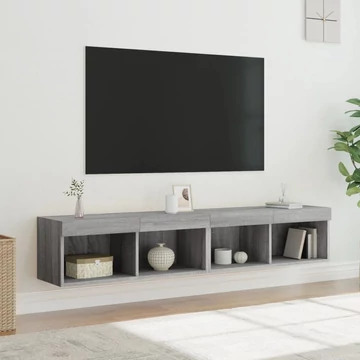 2 db szürke sonoma színű TV-szekrény LED-ekkel 80x30x30 cm
