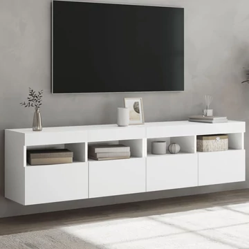 2 db fehér falra szerelhető TV-szekrény LED-del 80 x 30 x 40 cm