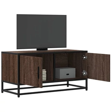 Barna tölgy színű szerelt fa és fém TV-szekrény 80x34,5x40 cm