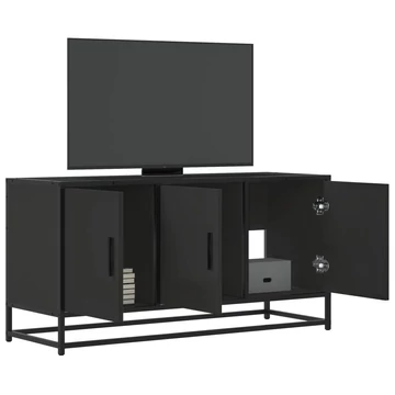Fekete szerelt fa és fém TV-szekrény 100x35x50 cm