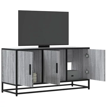 Szürke sonoma színű szerelt fa és fém TV-szekrény 100x35x50 cm