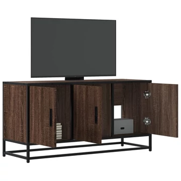 Barna tölgy színű szerelt fa és fém TV-szekrény 100x35x50 cm