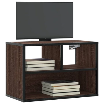 Barna tölgy színű szerelt fa és fém TV-szekrény 60x31x39,5 cm