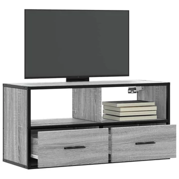 Szürke sonoma színű szerelt fa és fém TV-szekrény 80x31x39,5 cm