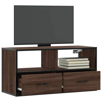 Barna tölgy színű szerelt fa és fém TV-szekrény 80x31x39,5 cm