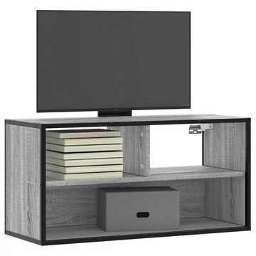 Szürke sonoma színű szerelt fa és fém TV-szekrény 80x31x39,5 cm