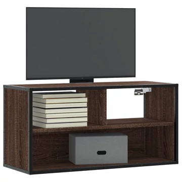 Barna tölgy színű szerelt fa és fém TV-szekrény 80x31x39,5 cm