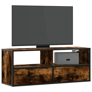 Füstös tölgy színű szerelt fa és fém TV-szekrény 100x31x39,5 cm