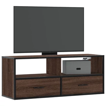 Barna tölgy színű szerelt fa és fém TV-szekrény 100x31x39,5 cm