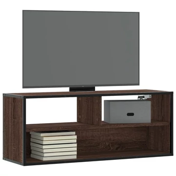 Barna tölgy színű szerelt fa és fém TV-szekrény 100x31x39,5 cm