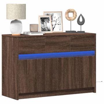 Barna tölgy színű szerelt fa LED-es TV-szekrény 91x34x61 cm