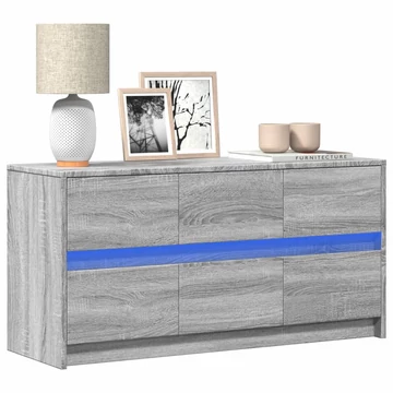 Szürke sonoma színű szerelt fa LED-es TV-szekrény 100x34x50 cm