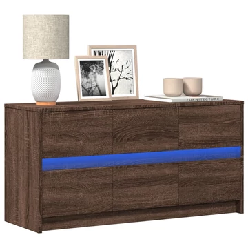 Barna tölgy színű szerelt fa LED-es TV-szekrény 100x34x50 cm