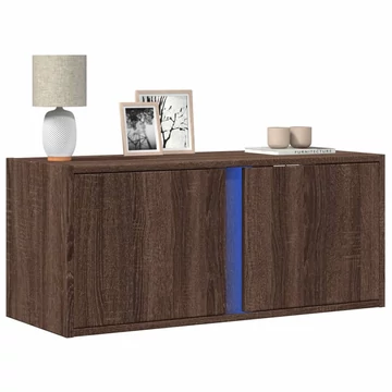Barna tölgyszínű fali TV-szekrény LED-del 80x31x35 cm
