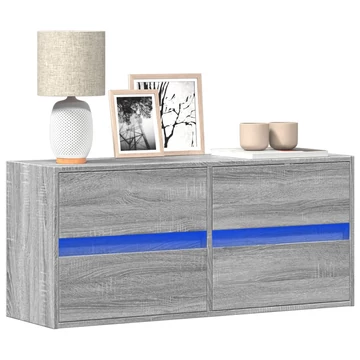 Szürke sonoma színű fali TV-szekrény LED-del 100x31x45 cm