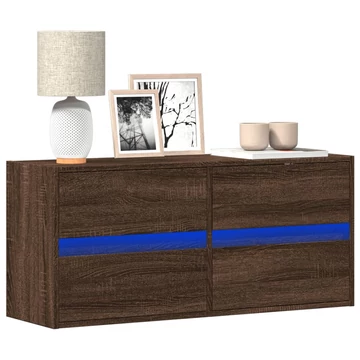 Barna tölgyszínű fali TV-szekrény LED-del 100x31x45 cm