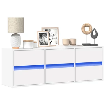 Fehér falra szerelhető TV-szekrény LED-lámpákkal 130x31x45 cm