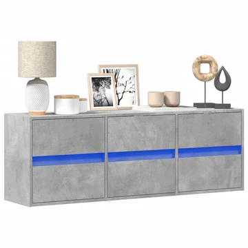 Betonszürke falra szerelhető TV-szekrény LED-del 130x31x45 cm