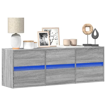 Szürke sonoma színű fali TV-szekrény LED-del 130x31x45 cm