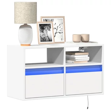 Fehér falra szerelhető TV-szekrény LED-lámpákkal 80x31x45 cm