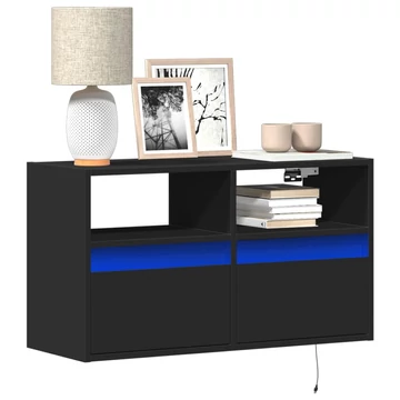 Fekete fali TV-szekrény LED-világítással 80x31x45 cm