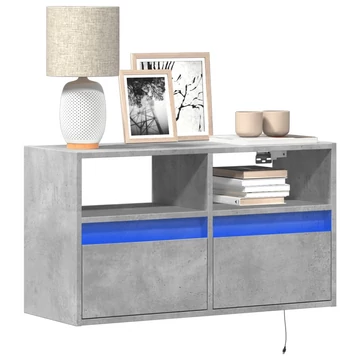 Betonszürke falra szerelhető TV-szekrény LED-del 80x31x45 cm