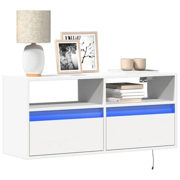 Fehér falra szerelhető TV-szekrény LED-lámpákkal 100x31x45 cm