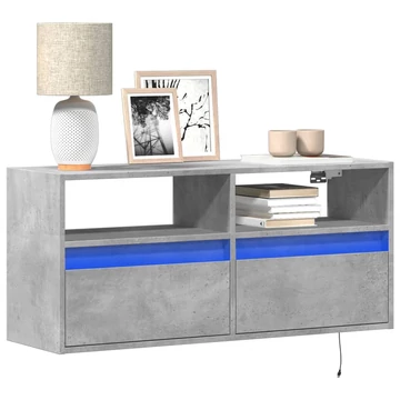 Betonszürke falra szerelhető TV-szekrény LED-del 100x31x45 cm