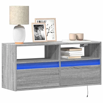 Szürke sonoma színű fali TV-szekrény LED-del 100x31x45 cm