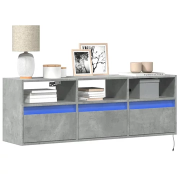 Betonszürke falra szerelhető TV-szekrény LED-del 130x31x45 cm