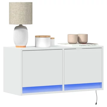 Fehér falra szerelhető TV-szekrény LED-lámpákkal 80x31x35 cm