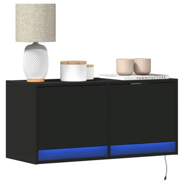 Fekete fali TV-szekrény LED-világítással 80x31x35 cm