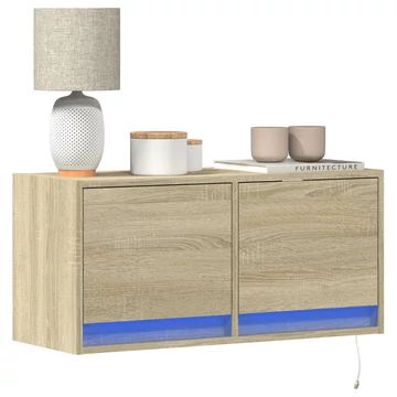 Sonoma tölgy színű fali TV-szekrény LED-ekkel 80x31x35 cm