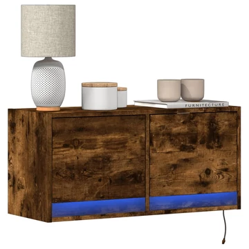 Füstös tölgy színű fali TV-szekrény LED-ekkel 80x31x35 cm