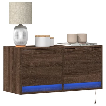 Barna tölgyszínű fali TV-szekrény LED-del 80x31x35 cm