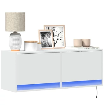 Fehér falra szerelhető TV-szekrény LED-lámpákkal 100x31x35 cm