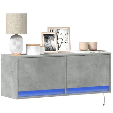 Betonszürke falra szerelhető TV-szekrény LED-del 100x31x35 cm