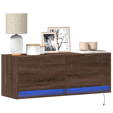Barna tölgyszínű fali TV-szekrény LED-del 100x31x35 cm