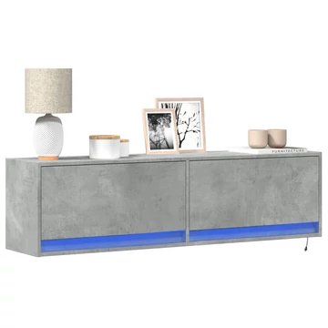 Betonszürke falra szerelhető TV-szekrény LED-del 140x31x38 cm