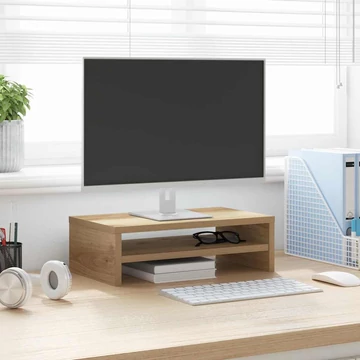Kézműves tölgy színű szerelt fa monitorállvány 42x24x13 cm