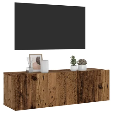 Antik fa színű szerelt fa fali TV-szekrény 100 x 30 x 30 cm