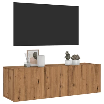 Kézműves tölgy színű szerelt fa fali TV-szekrény 100x30x30 cm