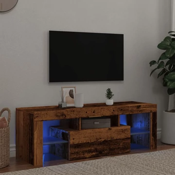 Antik fa színű szerelt fa TV-szekrény LED-ekkel 120x36,5x40 cm