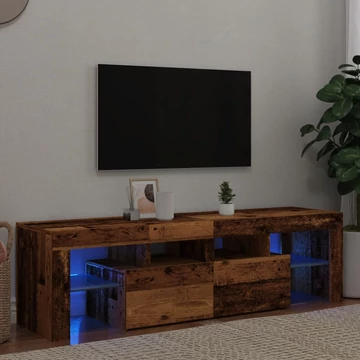 Antik fa színű szerelt fa TV-szekrény LED-ekkel 140x36,5x40 cm