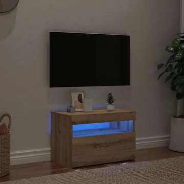 Kézműves tölgy szerelt fa TV-szekrény LED-ekkel 60x35x40 cm