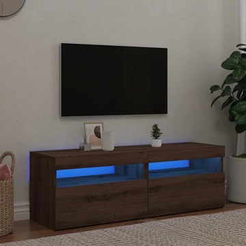 2 db kézműves tölgy színű szerelt fa TV-szekrény LED-lámpákkal